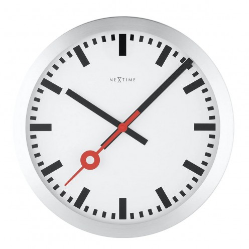 Väggklocka - NeXtime Station Stripe Silver/Vit