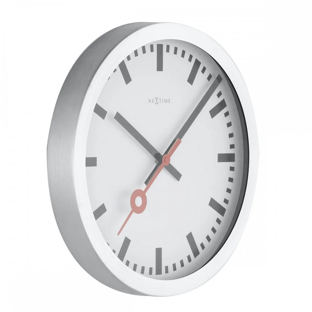 Väggklocka - NeXtime Station Stripe Silver/Vit